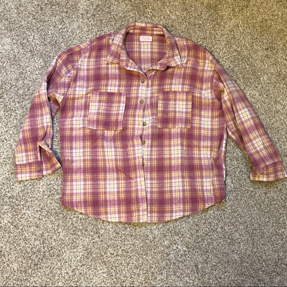 Pink Lily Plaid Oversized Button Up